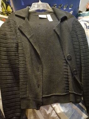 Liz Claiborne Black Ribbed Button-Front Cardigan